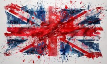 Abstract Flag Of The United Kingdom. Grunge Painted Flag With Watercolor Splashed And Brushed Lines. Template For Your Designs.