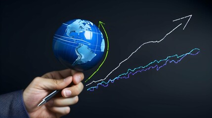 businessman draw growth graph analysing stock market profit on global business investment. Banking, financial planning management strategy for business growth and success on data network