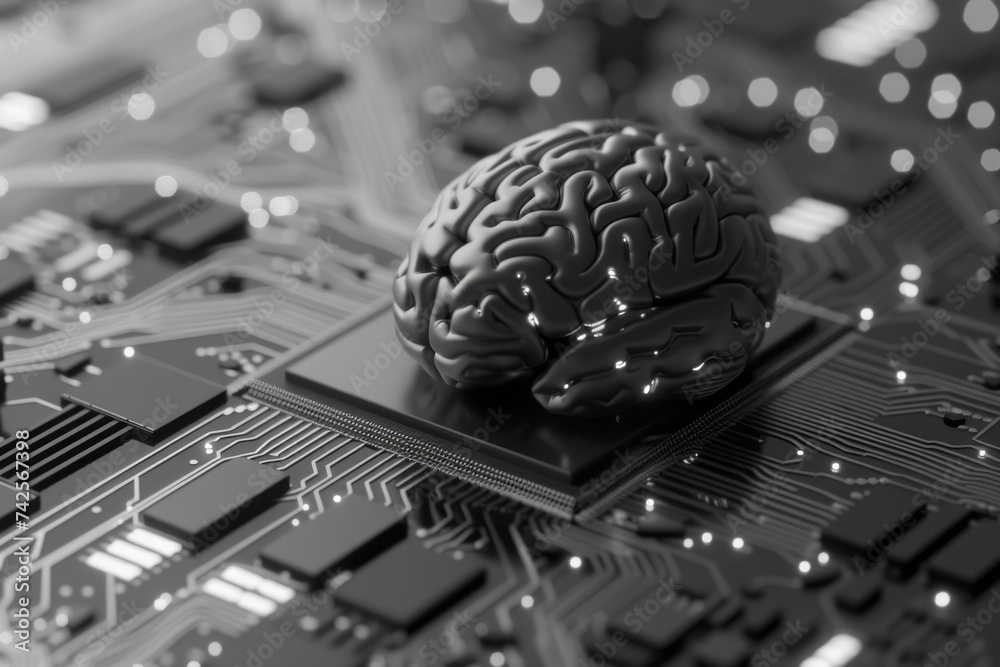 AI Brain Chip learning. Artificial Intelligence circuit human drive ...