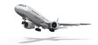 3d modernes Passagierflugzeug, Airliner landet, startet mit ausgefahrenen Fahrwerk, freigestellt mit transparenten Hintergrund