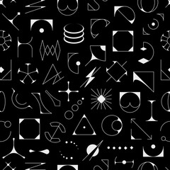 Aufkleber - Futuristic brutalism shapes and geometric figures seamless pattern. Vector tile background with angular structures, stark lines and bold shapes creating a bold and powerful visual repeating design