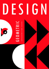 Aufkleber - Modern abstract poster, bauhaus geometric pattern in red, black and white hues. Vector vibrant cover or contemporary background design blending bold shapes and colors for a dynamic visual experience