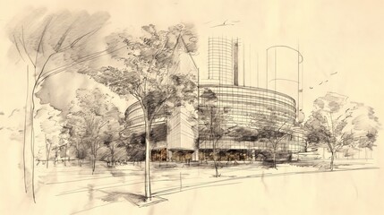 Poster - Sketch of the exterior of the building