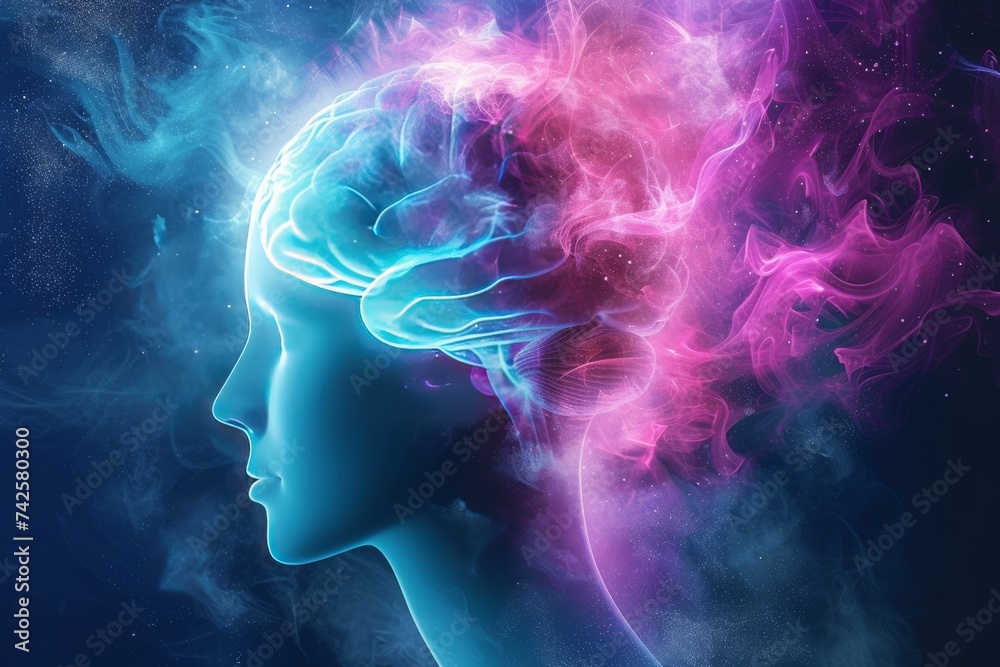 AI Brain Chip motor. Artificial Intelligence methodology mind neon ...