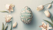 Elegant Easter Egg Amidst Spring Flowers. An ornate Easter egg with a 