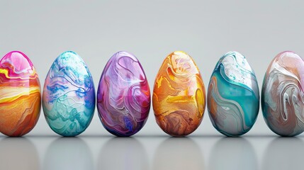 Wall Mural - Handmade Easter eggs in vibrant colors on white background