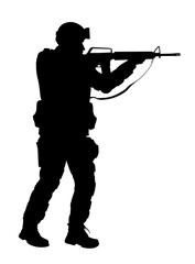 Wall Mural - Silhouette of a soldier isolated on white background