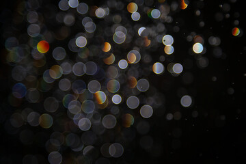 Wall Mural - Luxury Bokeh with gold light and colurful rainbow curcle on black