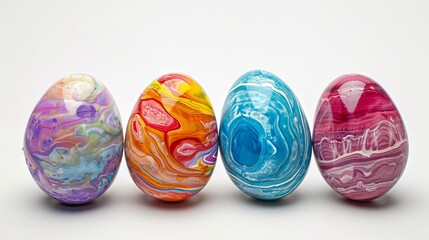 Wall Mural - Handmade Easter eggs in vibrant colors on white background