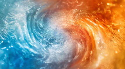Poster - Explosive swirl of water flow in cold and warm temperature colors, on a vivid, soft-colored background.