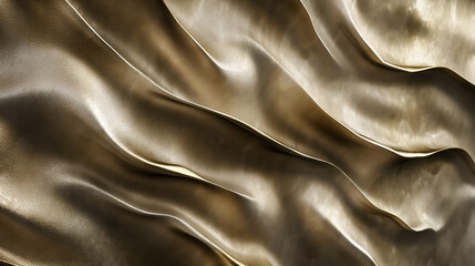 Poster - Close-up of an abstract wave in gold color, featuring a flat surface, shiny and glossy details, reflective with soft edges in the style of photobashing abstraction.