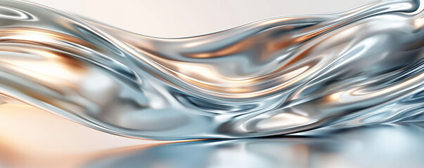 Poster - smooth horizontal chrome waves background with shallow depth of field and a blend of warm and cold l