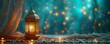 Magical Ramadan Atmosphere with Illuminated Lantern on Textured Wood