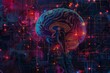 AI Brain Chip materials. Artificial Intelligence emitting human ai culture mind circuit board. Neuronal network brain computer interface development computer processor dimm