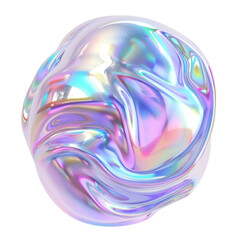 Wall Mural - Blob holographic 3d shape. Liquid fluid chrome gradient figure. Isolated object on a transparent background.