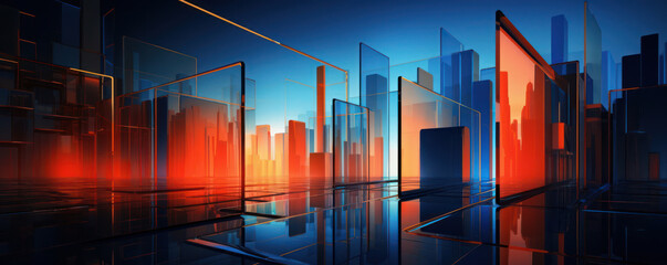 Poster - Futuristic City Lights: A Blue Abstract Urban Landscape