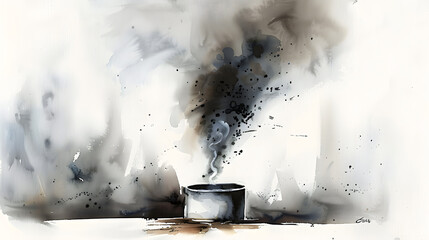 Wall Mural - Ash Wednesday. Smoke coming out of a burner. Watercolor painting