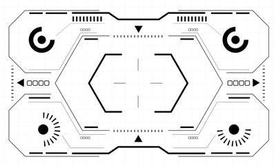 Poster - HUD sci-fi interface screen view black hexagon geometric design virtual reality futuristic technology creative display on white vector