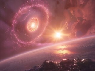 Wall Mural - surreal pink galaxy space. generative ai