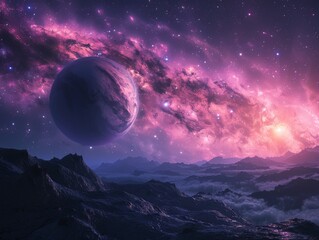 Wall Mural - Surreal Pink Galaxy space. Generative AI