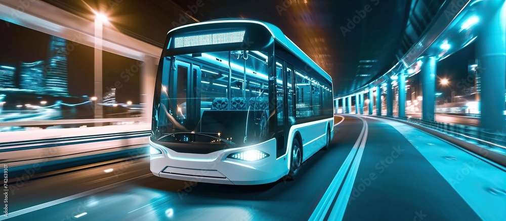 Operating System Bus Autonomous electric bus are operating pick-up and drop-off on city ...
