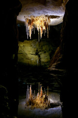 Canvas Print - Soda straws stalactites and stalagmites in the Blanche Cave in the Naracoorte Caves National Park in South Australia