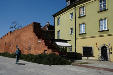 Sticker - The medieval city wall and buildings architecture in  the Old Town of Warsaw, capital of Poland