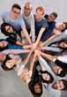© Y.A./peopleimages.com - Hands together, team and top of people in circle for mission, support in solidarity and respect in portrait. Trust, help and loyalty for collaboration, meeting at startup with diversity and inclusion