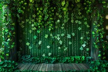 Decorative St. Patrick's Day Backdrop Featuring Green Decor And Clovers