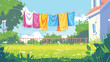 Drying laundry in back yard illustration vector