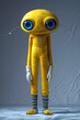 Cute yellow fabric sock puppet with big round eyes
