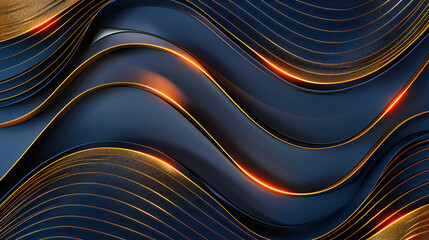 Wall Mural - Dynamic Abstraction: Black and Blue Waves Flowing in a Bright, Futuristic Design