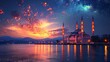 Beautiful sunset over the Blue Mosque in Istanbul, Turkey. 3D rendering