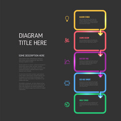Poster - minimalistic five steps dark vertical elements template with rounded rectangles