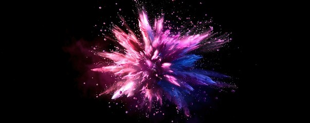 bright indian holi festival with abstract colored powder explosion on black background. frozen movem