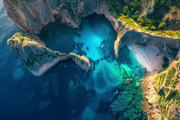 Wall Mural - Top view aerial photo from flying drone of an amazingly beautiful sea landscape.