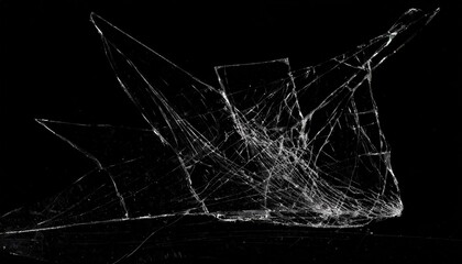 Fractured Elegance: Cracked Glass Object on Black Background