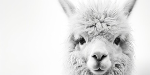 Poster - A striking black and white portrait of a llama. Perfect for animal lovers or farm-themed projects