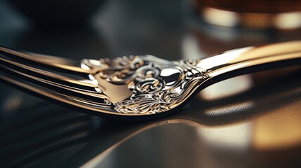 Poster - Close-up of silverware on a wooden table, suitable for restaurant or kitchen themes