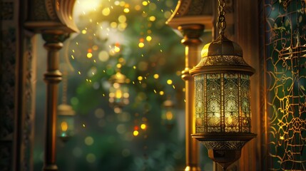 Lanterns in the interior of the mosque. Ramadan Kareem.