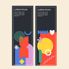 Flat abstract retro shapes vertical banner template collection with geometric figures