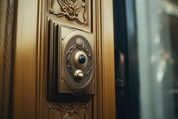 Poster - Detailed shot of a wooden door handle. Suitable for home improvement projects