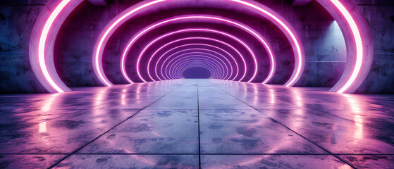 Poster - Neon Passage: Futuristic Corridor Illuminated by Vibrant Blue and Purple Lights