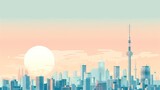 Fototapeta  - 2d flat illustration abstract vector graphic design of a city skyline with modern high rise buildings