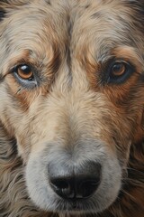 Poster - Close up of a dog's face with a blurry background. Perfect for pet lovers and animal enthusiasts