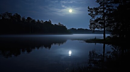 Canvas Print - reflection moonlight lake