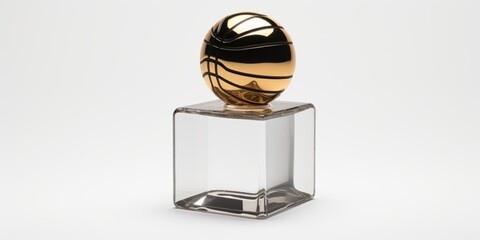 Poster - A shiny golden egg resting on a transparent glass block. Ideal for financial concepts or luxury themes