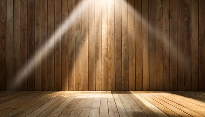 Wall Mural - wooden background for product display lit by sunshine with warm tone