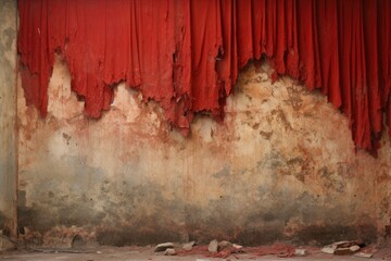 Poster - A simple red curtain hanging on a wall, suitable for interior design concepts