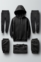 Poster - A person wearing a black hoodie, pants, and sneakers. Suitable for fashion and urban lifestyle concepts